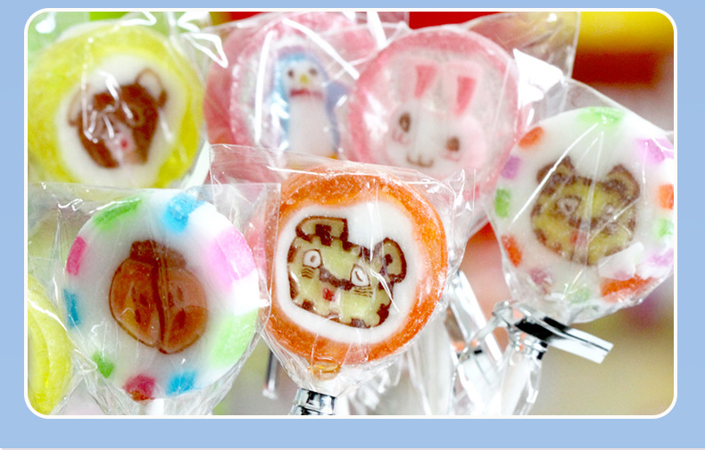 宝奴咪手造水果动物花朵棒棒糖糖休闲零食多种形状糖果55克批发