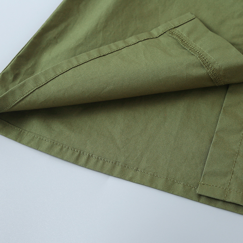 2020童装夏季新款女童酷帅军绿色纯棉腰带军绿色立领连衣裙 批发