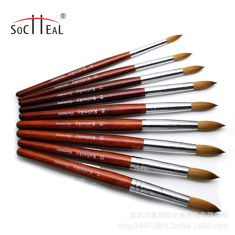 Amazon Hot Sale Nail Art Carved Pen Mahogany Stick round Head Kolinsky Crystal Pen Supply Spot Nail Brush