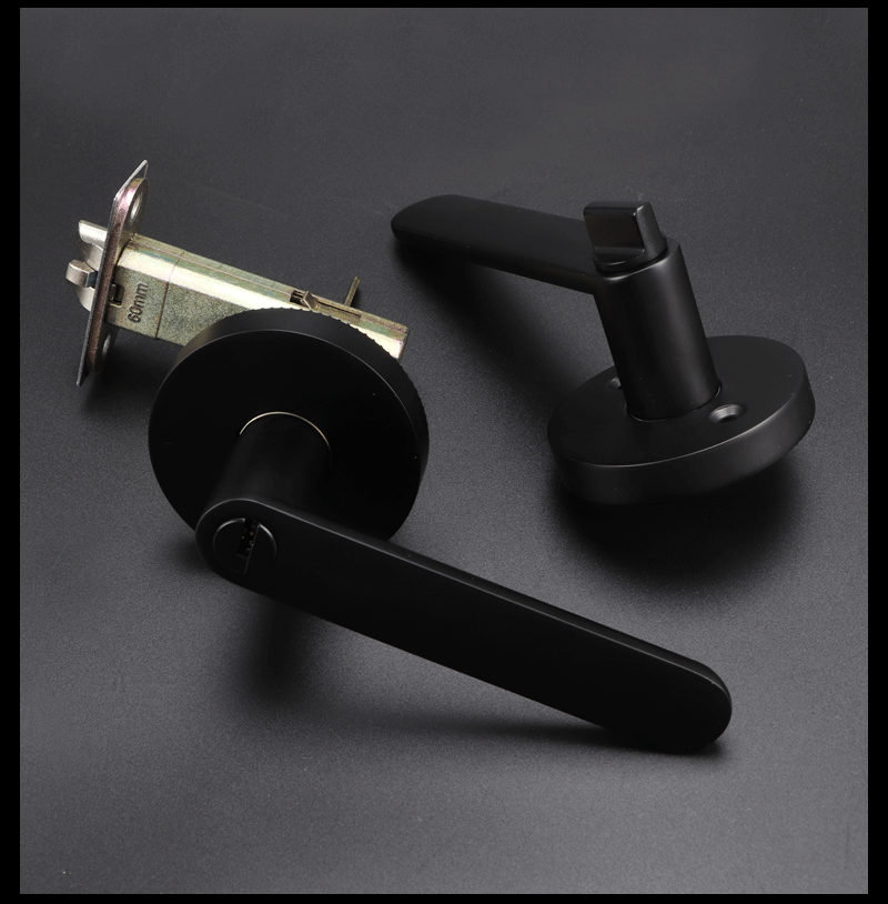 三杆执手锁卫生间门锁卧室房门锁通用木门锁执手锁黑色球形锁把手