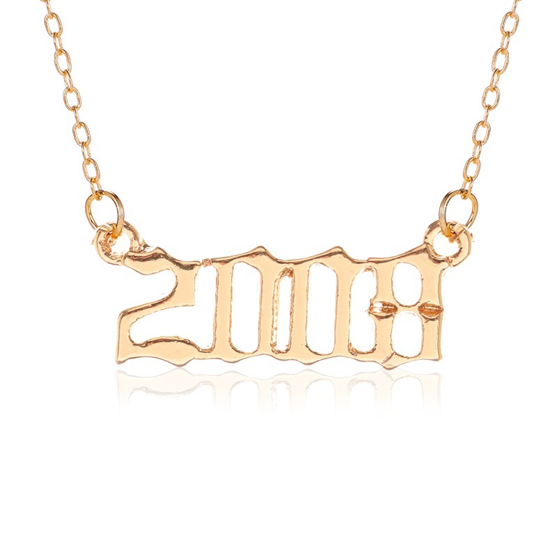 外贸爆款项链欧美时尚年份项链男女简约数字1990-2020吊坠锁骨链