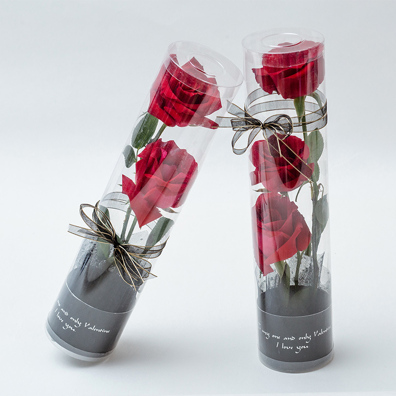 8成交8554个鲜花手提盒透明圆筒pvc花盒抱抱桶礼盒情人节单支玫瑰花束