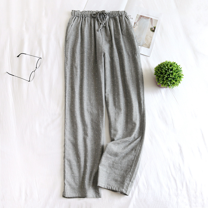 Couple Pajama Pants Cotton Double-Layer Gauze Men and Women Home Pants plus Size Middle-Aged Persons Youth Trousers Simple and Soft Spring and Summer