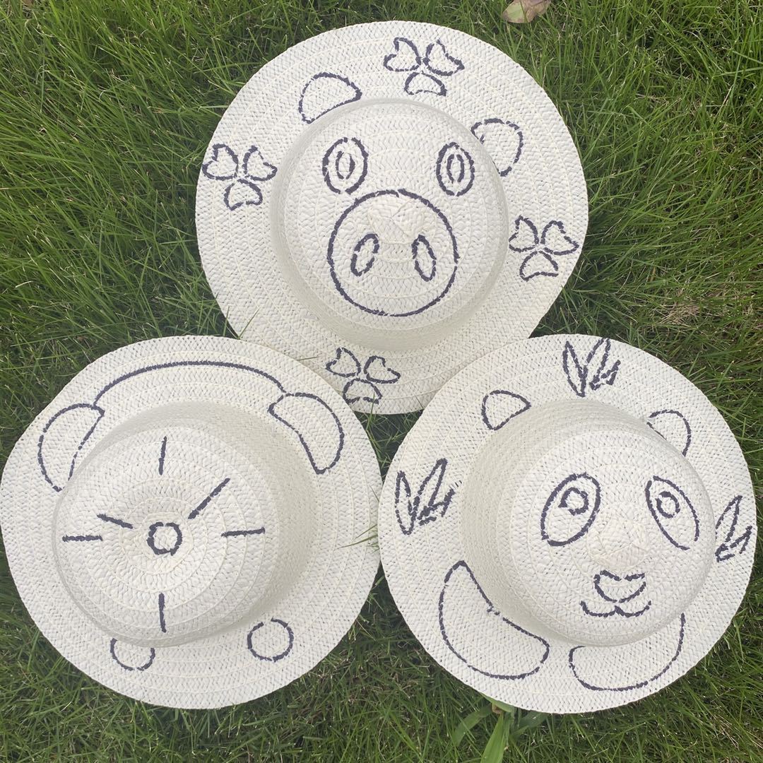 儿童diy绘画草帽手绘涂鸦彩绘卡通图线稿帽子 幼儿园创意墙面布置