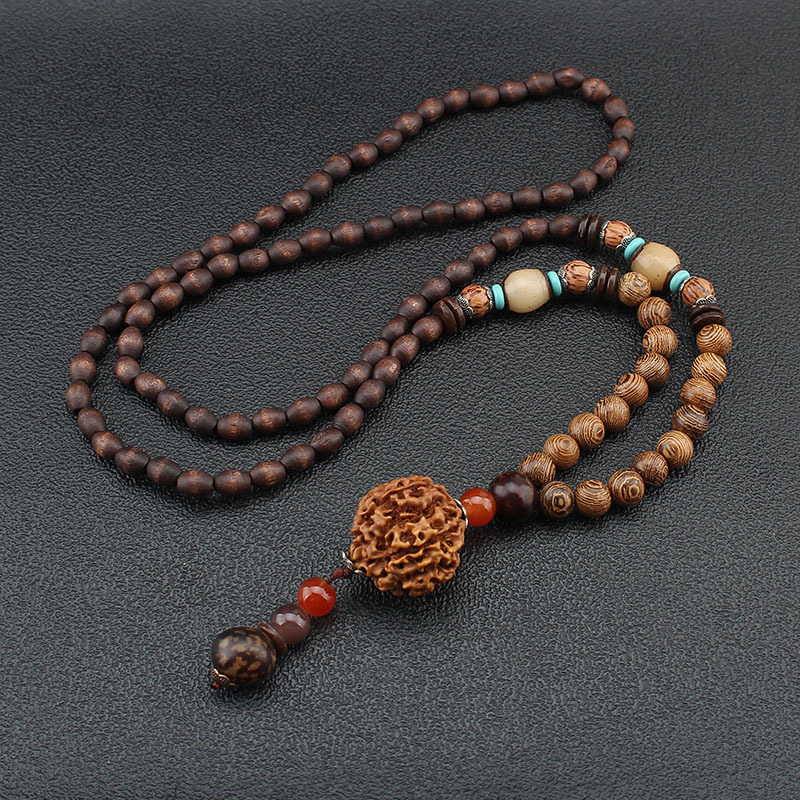 Ethnic Style Sweater Pendant Wooden Prayer Beads Necklace Men Autumn and Winter Simplicity All-Match Chinese Style Clothes Accessories Pendant Women