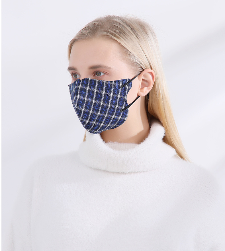 冬季防寒防风加厚纯棉口罩 个性防寒时尚挂耳式格子保暖棉布口罩