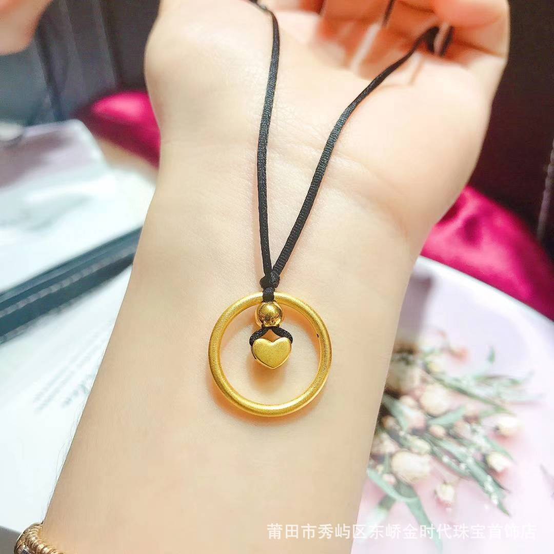 三生三世手编女款黄金吊坠999足金转运光圈指环素圈项链3d硬金
