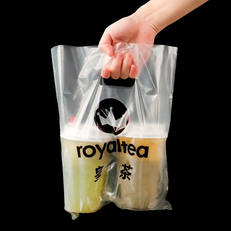 奶茶打包袋外卖袋一次性手提塑料袋单双杯袋饮料杯透明袋子果汁袋