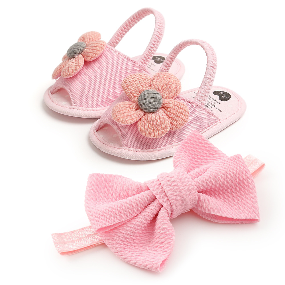 SUNFLOWER Sandals Baby Shoes Soft Bottom Toddler Shoes Small Sandals Baby Hair Band Headdress 2-Piece Set P1969