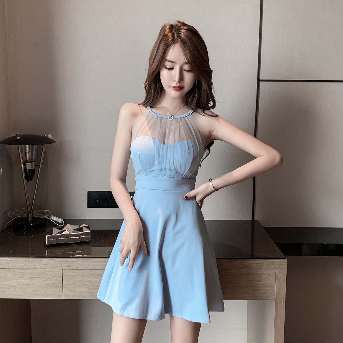 夜店女装性感时尚气质衣服夜场镂空遮肚a摆连衣短裙夜总会连衣裙