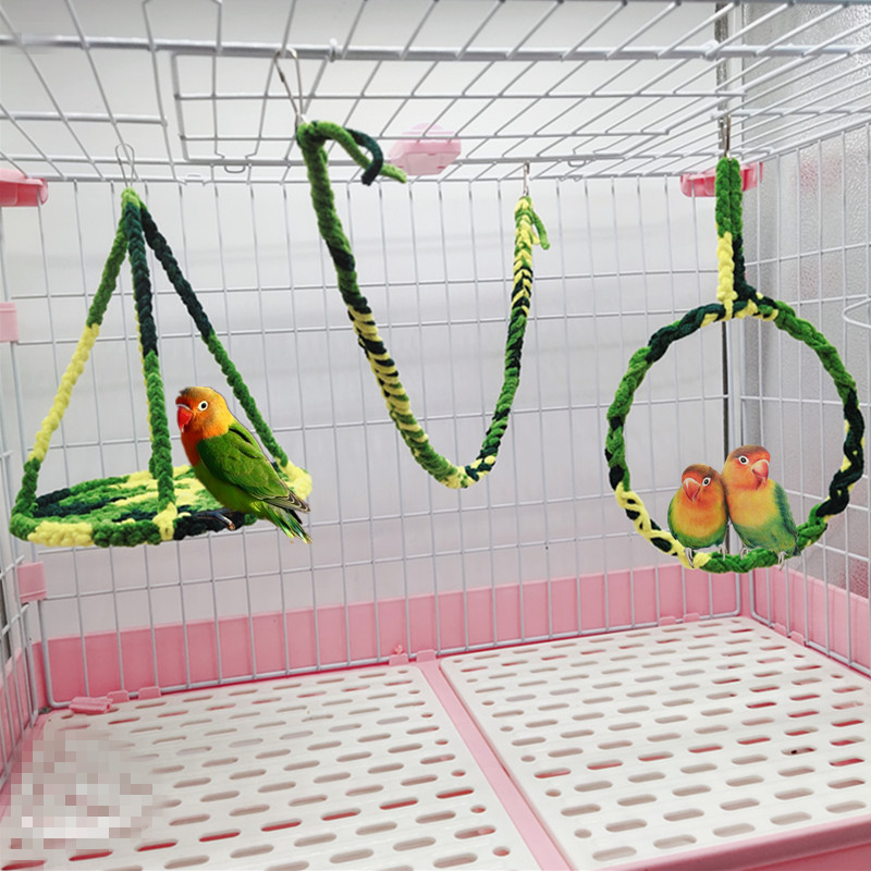 鹦鹉吊环 鸟类秋千 纯手工编织环 鸟儿站架 爬绳啃咬玩具鸟笼