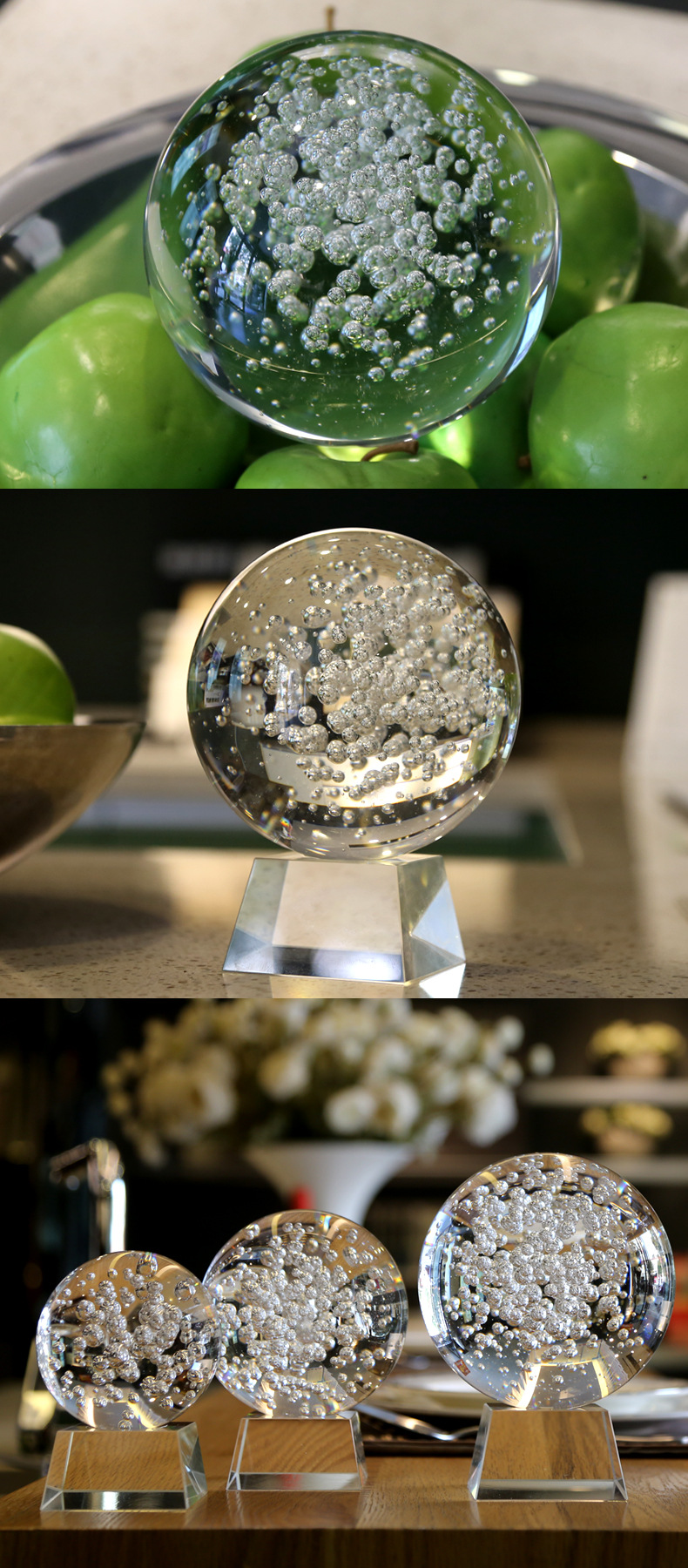水晶气泡球办公室流水摆件家居用品k9透明玻璃球工艺礼品批发厂家
