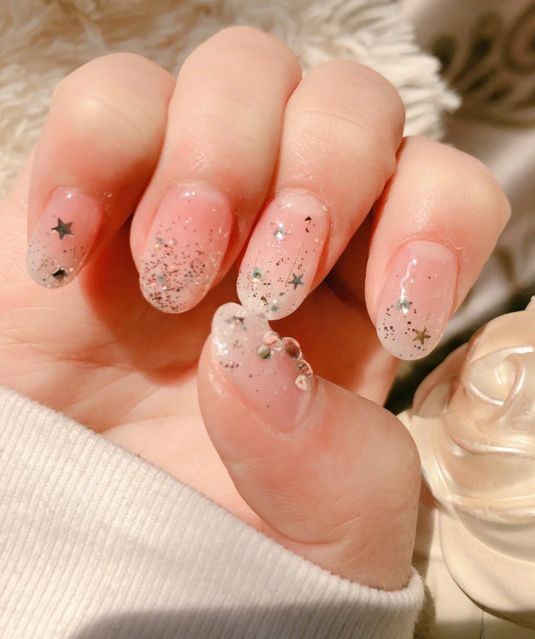 新款日系美甲星星月亮片混合 蓝光银色亮片指甲贴装饰品 美甲饰品