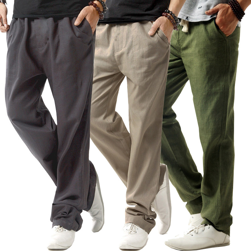 麻料外贸休闲裤男大码宽松亚麻男裤男士亚麻裤男休闲裤男棉麻裤子