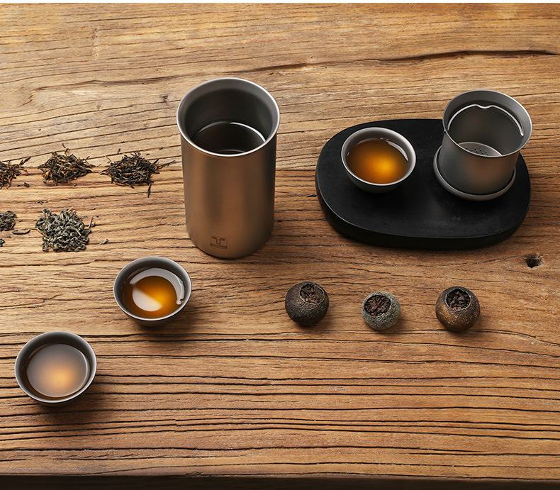 ti-yi钛艺 纯钛泡茶器套装便携金属功夫茶具办公室家用简约泡茶具