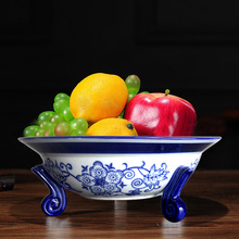 陶瓷复古高脚点心零食果盘托盘茶点盘中式水果坚果青花果盘