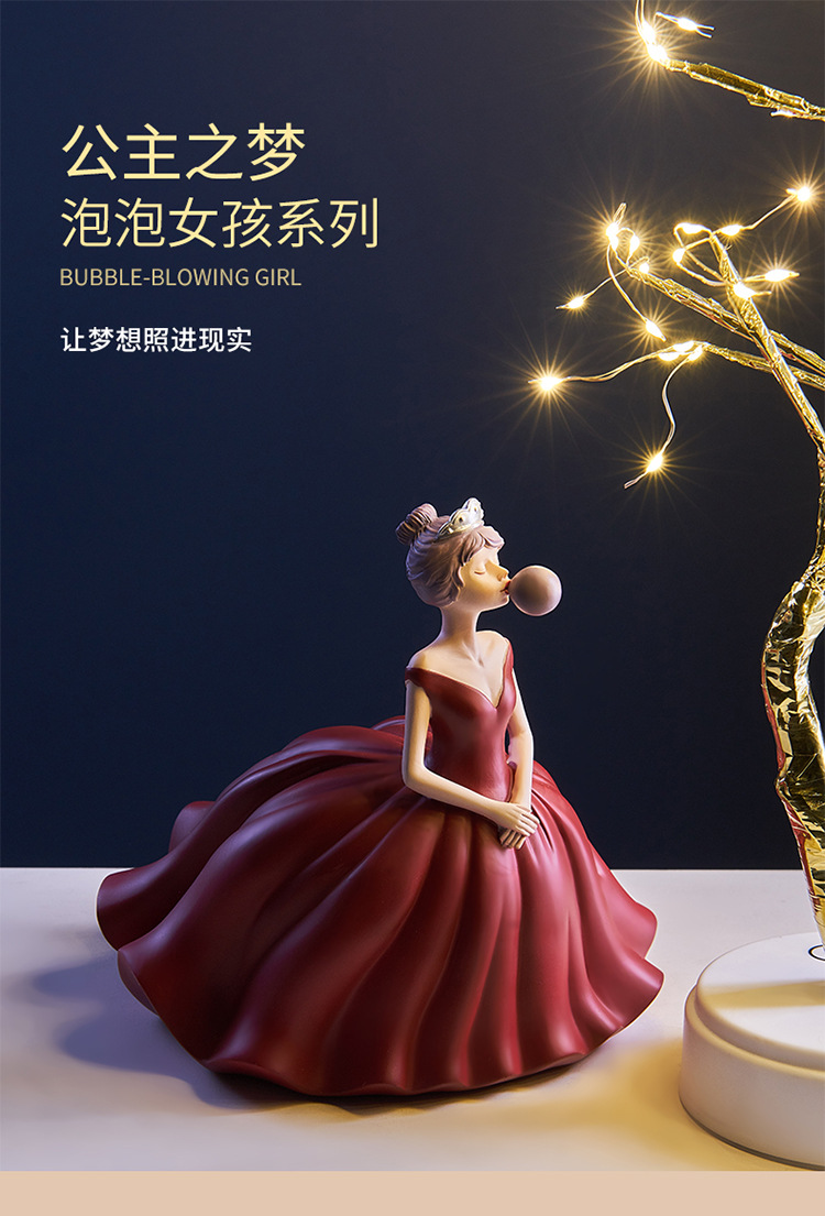 轻奢北欧风浪漫吹泡泡女孩摆件婚房布置装饰品送新人创意结婚礼物