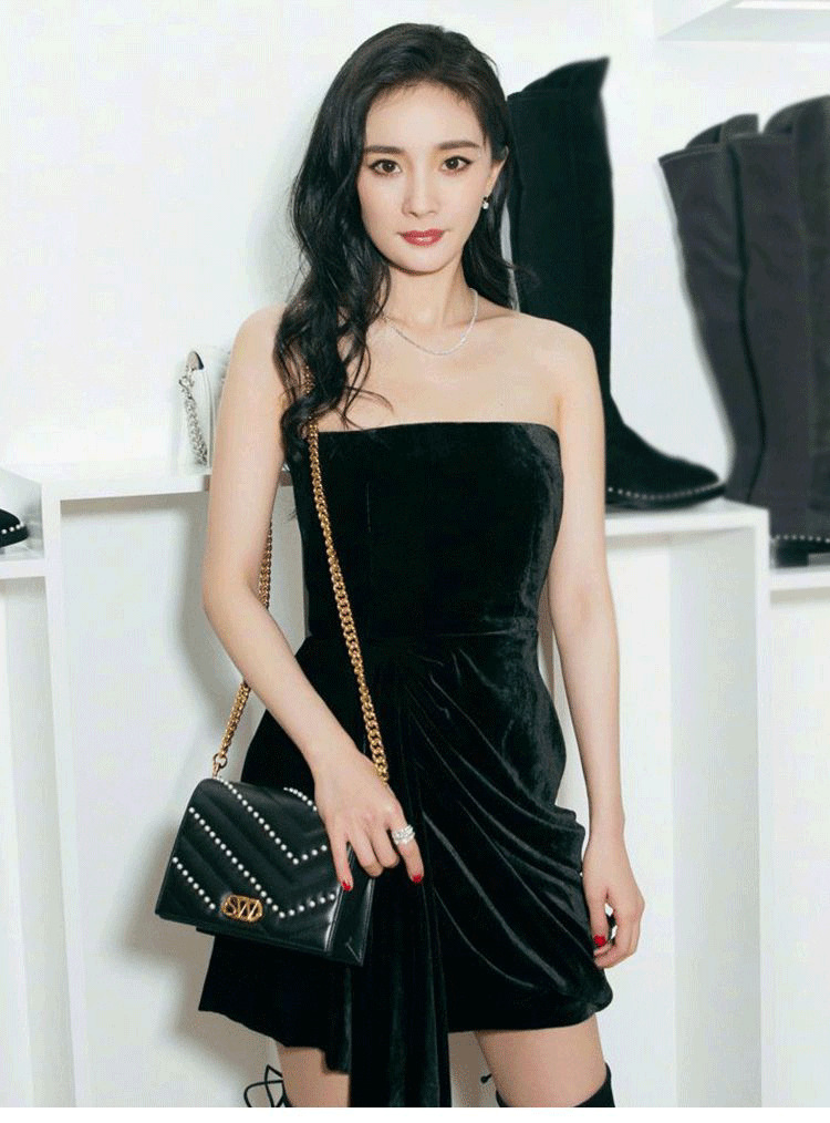 晚礼服明星杨幂黑色同款小性感抹胸短裙晚礼服时尚修身连衣裙女潮