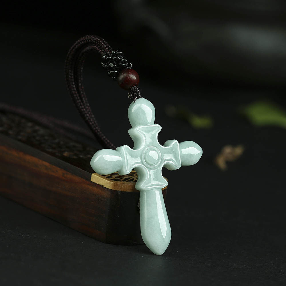 批发翡翠十字架项链男女式翡翠十字架吊坠直播地摊货源