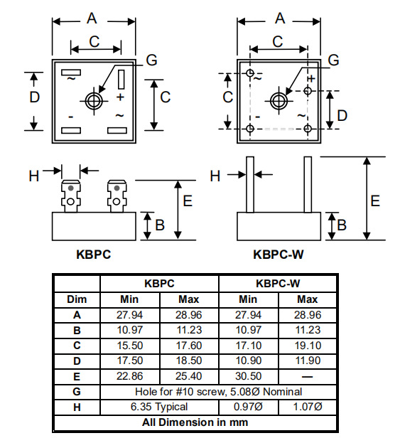 大功率整流桥 方桥 板凳桥kbpc1510/2510/3510/5010 kbpc kbpcw