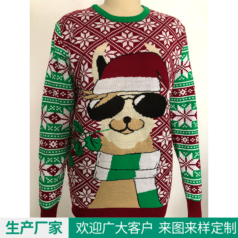 Foreign Trade European and American Christmas Sweater Fashionable Knitted Brocade Sweater Christmas Knitting Patterns Sweater Customization