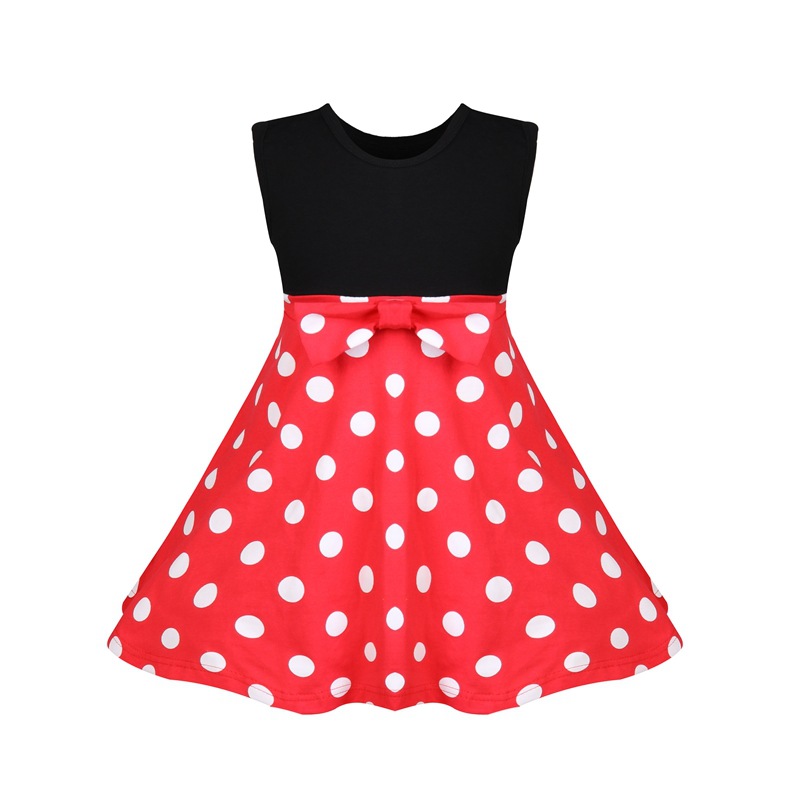 2020夏季儿童卡通米奇裙子 波点印花女中童无袖蝴蝶结背心裙m006