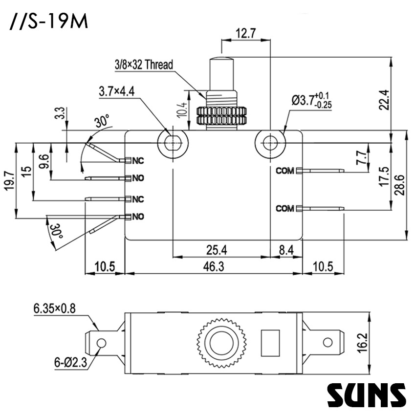 供应suns美国三实s19m通用型微动开关安装型触杆速动开关