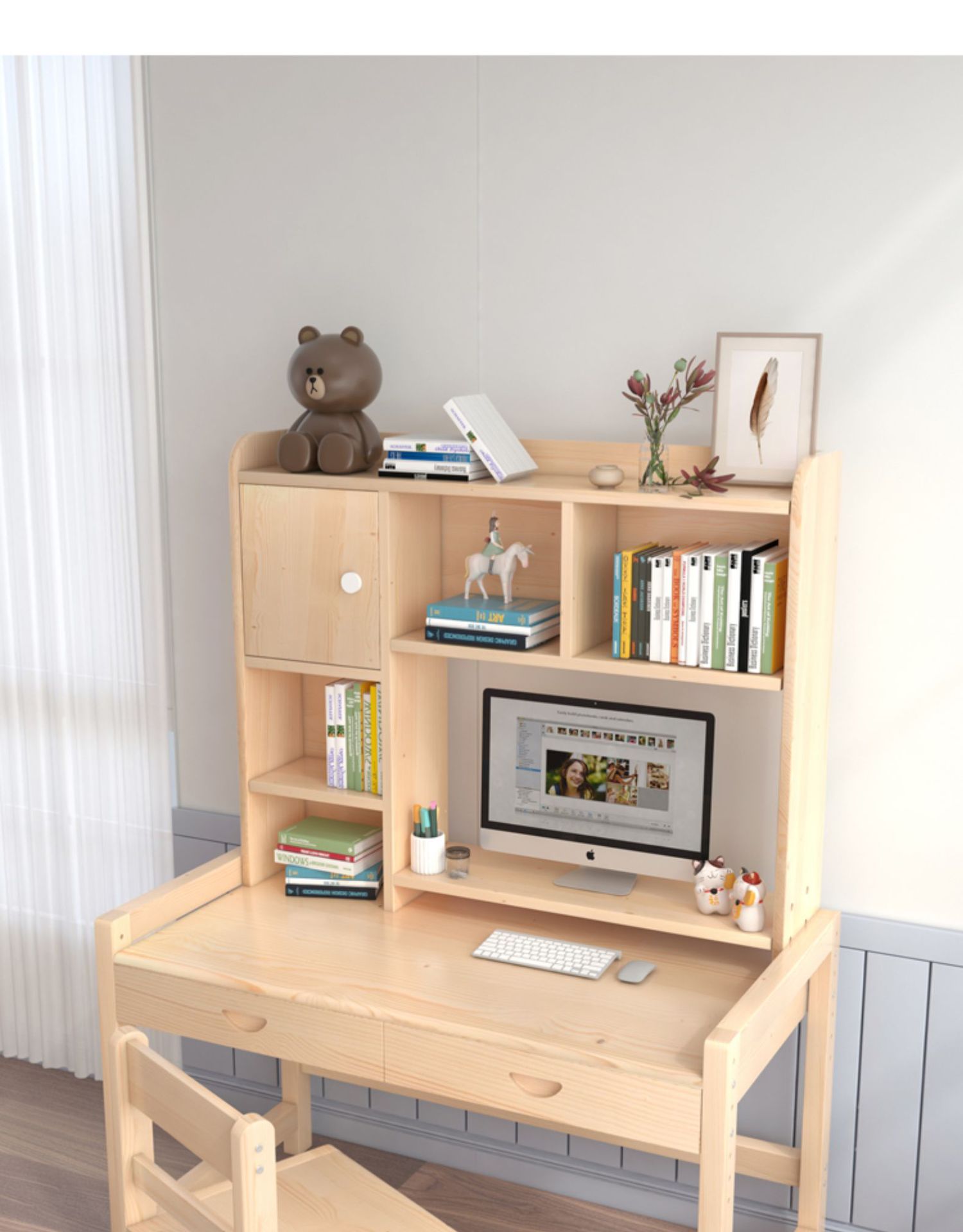 学习桌高中学生初中生实木书桌书架组合写字课桌家用卧室现代简约