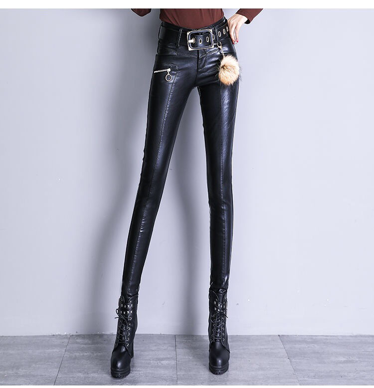皮裤女加绒高腰2020秋冬女士打底裤外穿加厚紧身小脚皮裤子长裤潮