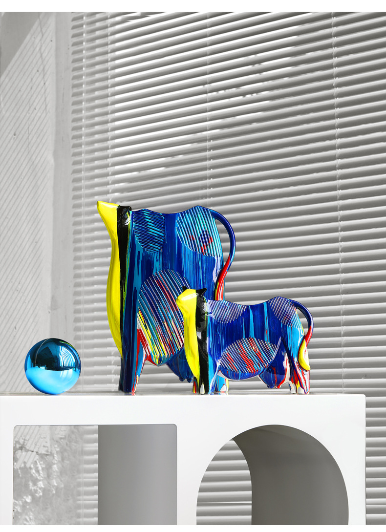 北欧艺术抽象创意牛摆件工艺品家居摆设动物新款电视柜酒柜装饰品