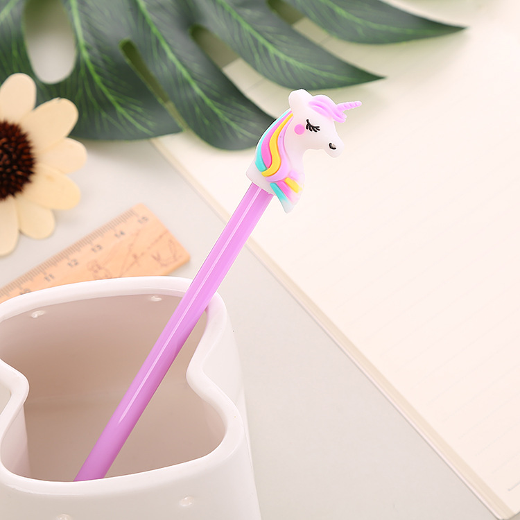 Student Gel Pen Cartoon Unicorn Ball Pen Creative Learning Stationery Office Supplies Black Signature Pen Wholesale