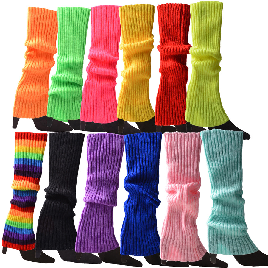 Autumn and Winter Colorful Fluorescent Wool Knitted Leg Warmers Women's Foot Warmer Halloween Dress up Accessories Party Thick Leg Warmer