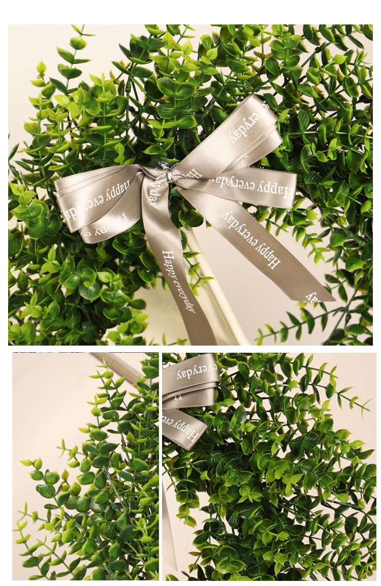 加密尤加利花圈花环 银色丝带蝴蝶结仿真绿植挂件 藤圈尤加利批发