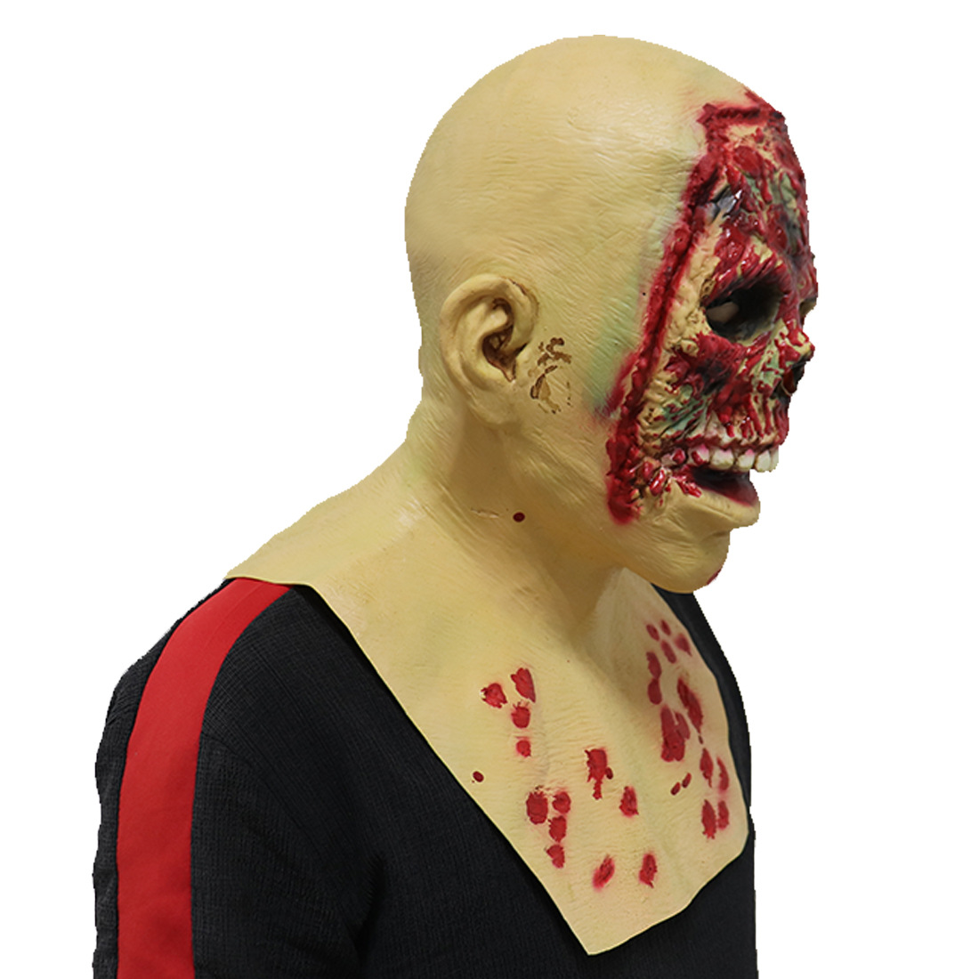 无皮血脸僵尸丧尸面具 吸血流血面具乳胶头套万圣节装饰道具