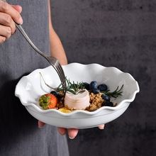 跨境北欧餐具圆形纯色盘子家用西餐陶瓷盘  创意花边深盘可制LOGO