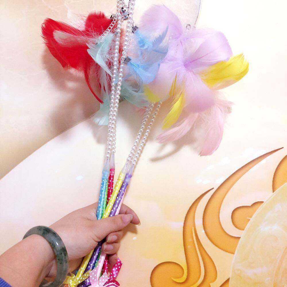 彩色羽毛铃铛棒棒糖逗猫棒仙女棒手工珍珠少女心梦幻逗猫玩具批发