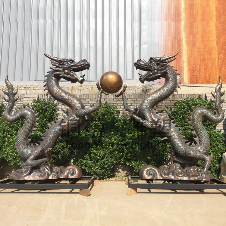 大型铸铜二龙戏珠户外雕塑 公园广场动物铜雕景观雕塑 铜龙厂家