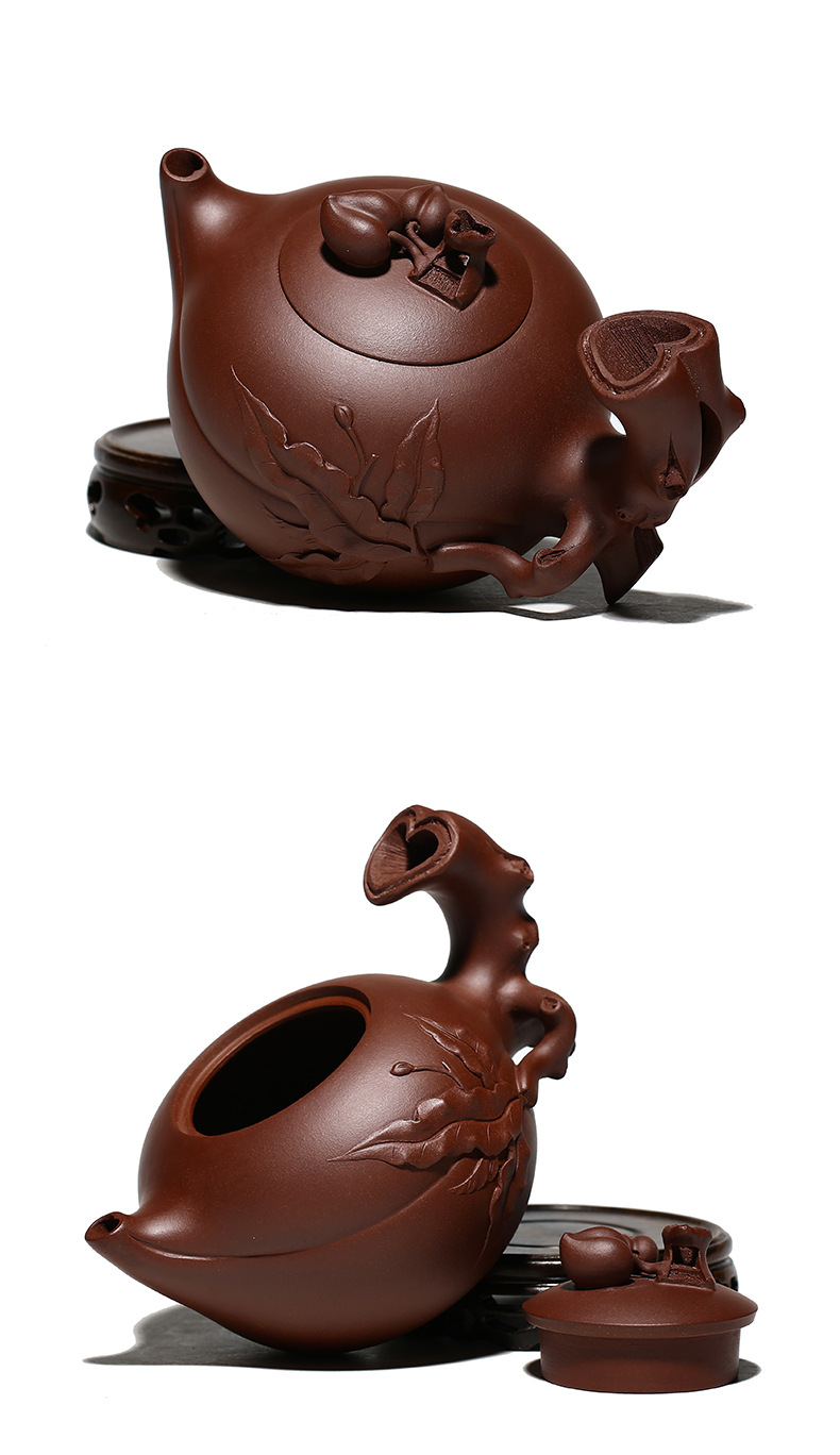 雨中砂寿桃紫砂壶套组常月红茶壶批发招代理一壶两杯手工贴叶茶具