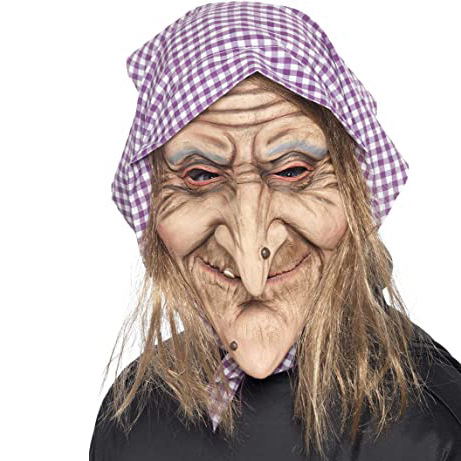 万圣节新款恐怖女巫婆面具复活节暗夜獠牙女巫假发乳胶头套面具