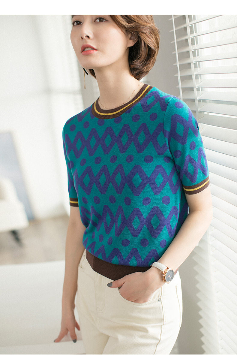 短袖冰丝针织衫女天丝毛衫五分袖毛衣夏季半袖薄款中袖打底衫上衣