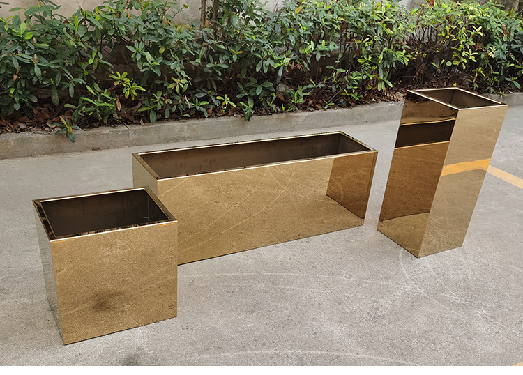 柏琳 长方形花槽 长槽 香槟金 装饰花钵 仿真花 植物盆栽 套盆