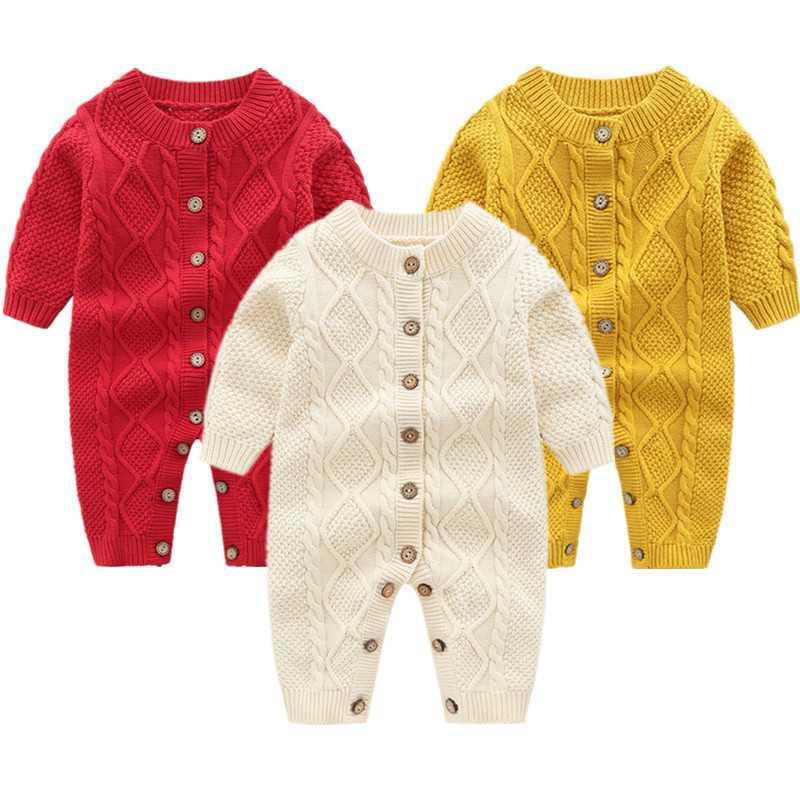 婴儿衣服毛衣外套红色宝宝连体衣纯棉线衣小儿童麻花针织开衫0-12