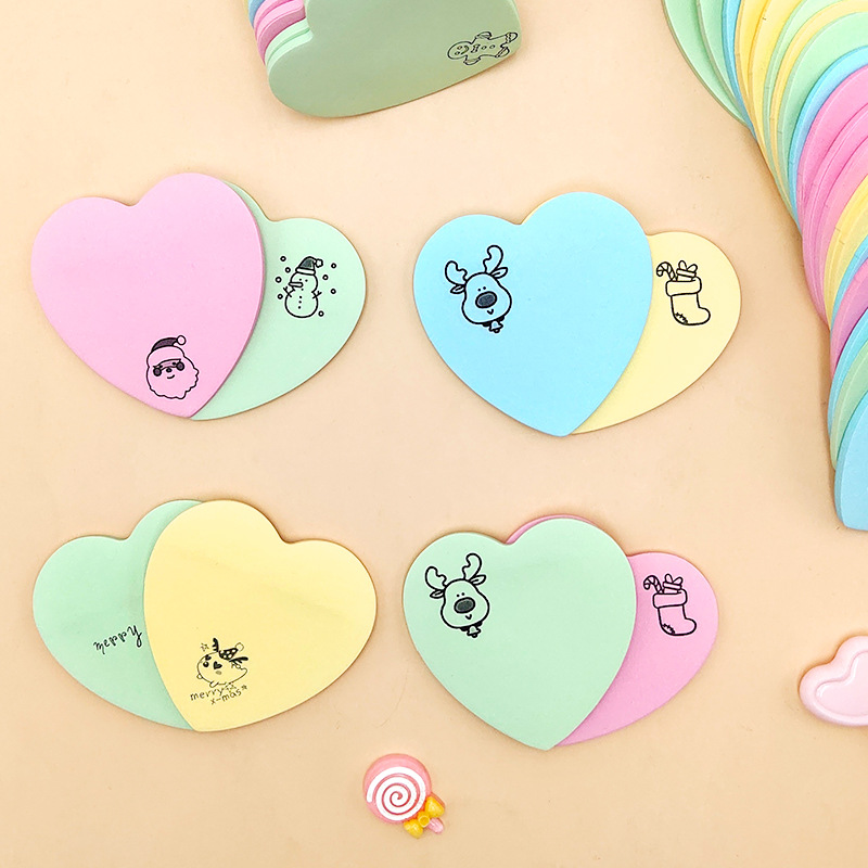 创意手绘圣诞款简约爱心便利贴学生备忘记事n次贴粘性强可定logo