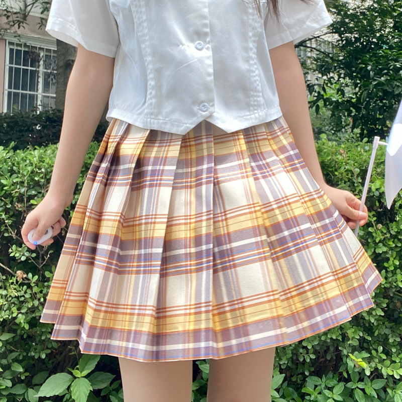 日系学院高腰格子【山&吹】格裙 jk制服裙 学生校服半身裙 百褶裙
