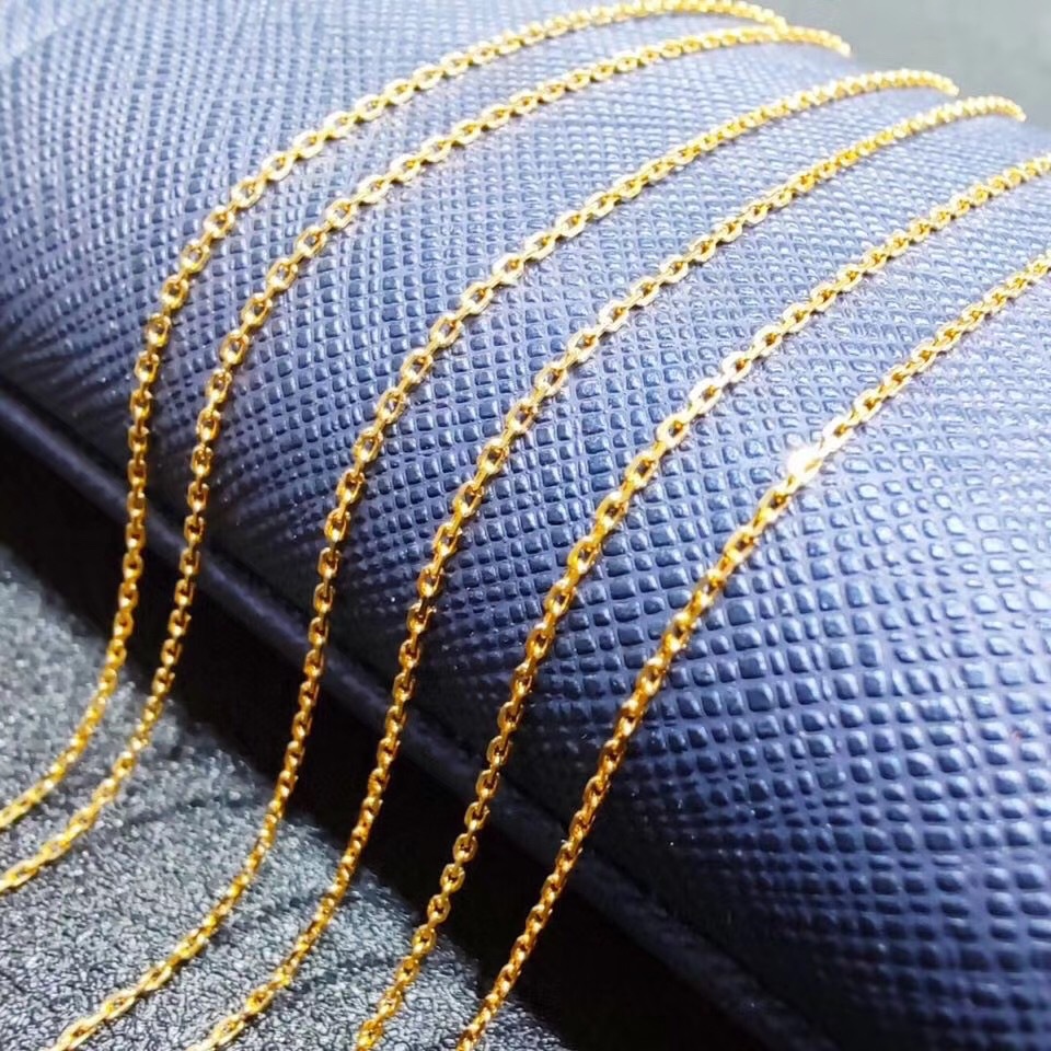 足金999纯黄金项链十字链女细链锁骨链素金链子m扣裸链