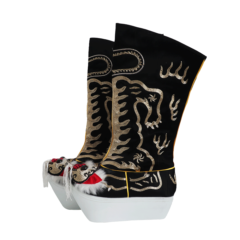 厂家直供京剧影视用品红色虎头靴戏曲舞台戏鞋厚底变脸靴虎头靴