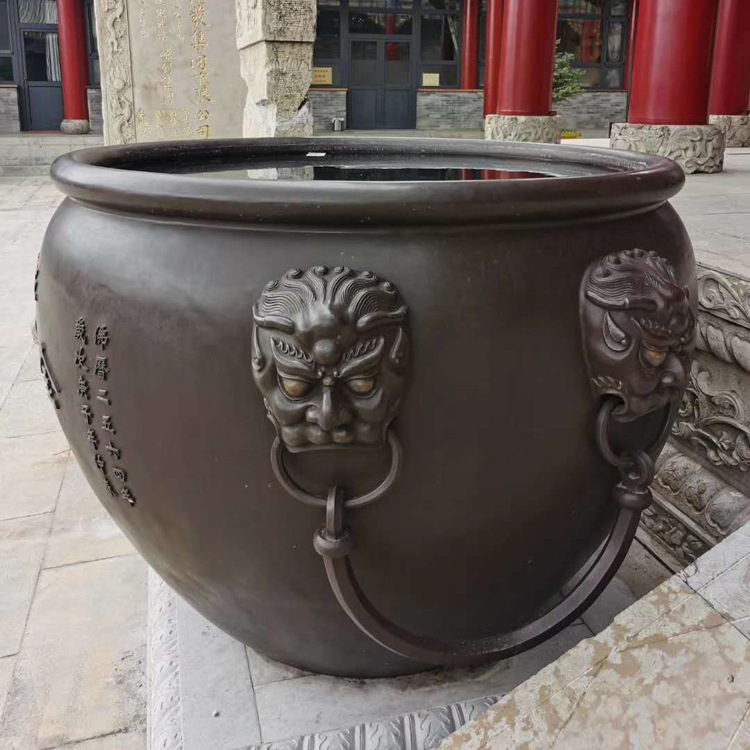 黄铜大水缸定做铸铜雕塑厂批发仿古铜缸纯铜大缸户外招财风水摆件
