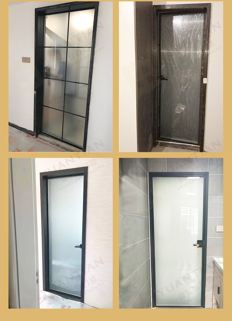 加工定制极窄室内铝合金门窗 卫生间玻璃平开门 极简玻璃厕所门