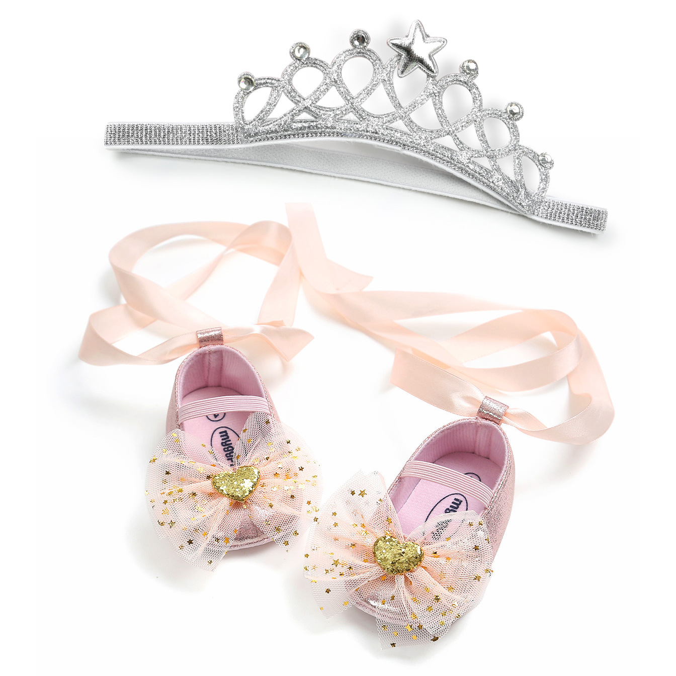 Soft Bottom Toddler Shoes Baby Shoes Princess Shoes Baby's Shoes Headband Headwear 2-Piece Set P32