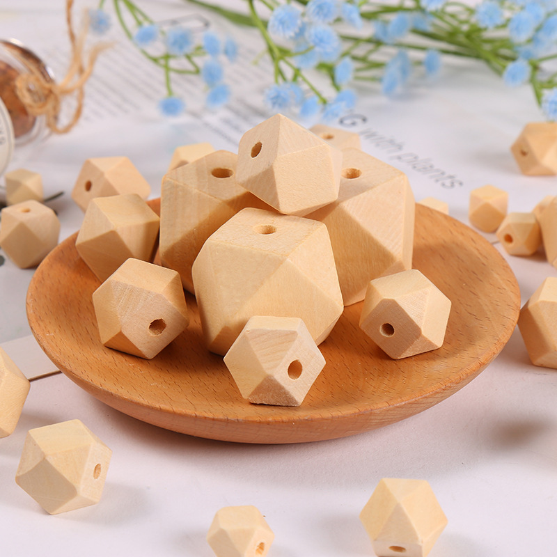 原木色八角木珠 散珠子 多规格带孔切面木珠diy饰品配件厂家现货